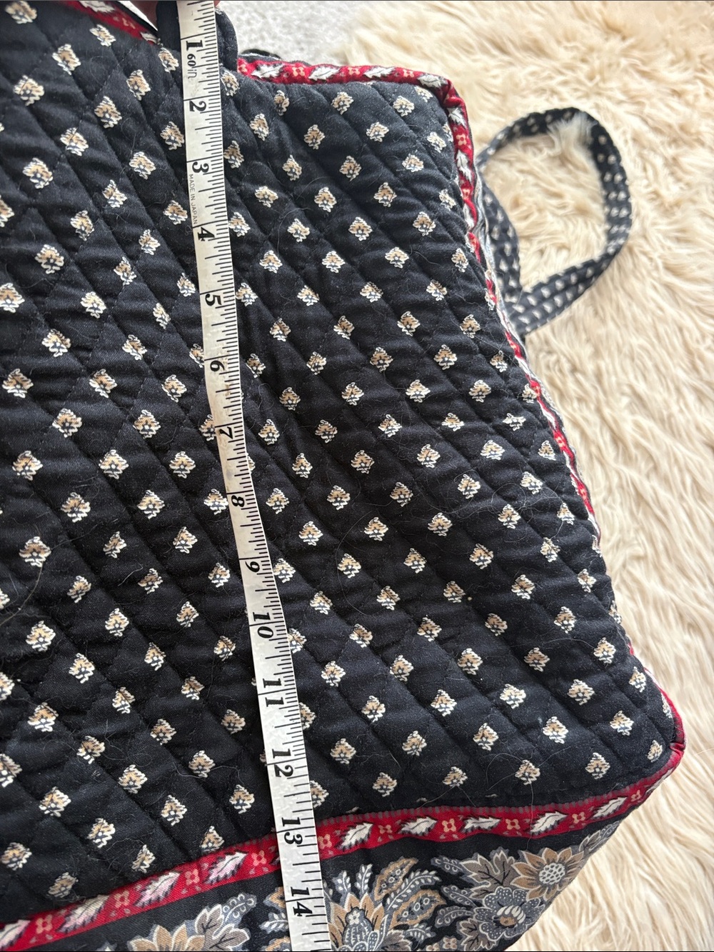 Vera Bradley Black Quilted Tote with Red and Cream Floral Trim - Picture 7 of 9